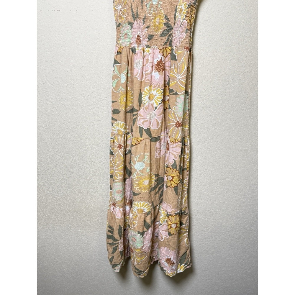 Roxy floral smocked midi Dress Strapy boho sundress pink peach woman Size XS - Picture 12 of 14